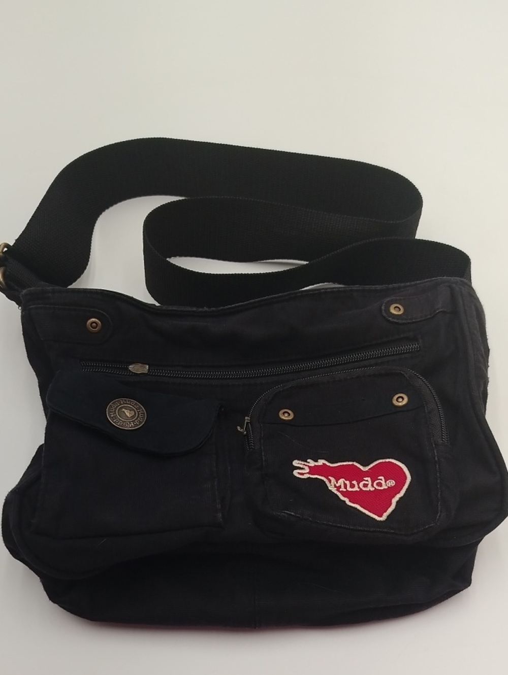 Y2K mudd Black canvas crossbody bag 10x8 multiple pockets
